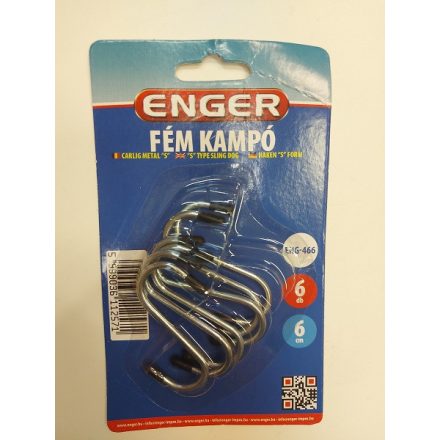 Kampó fém S 6 cm gumis vég 6 db-os